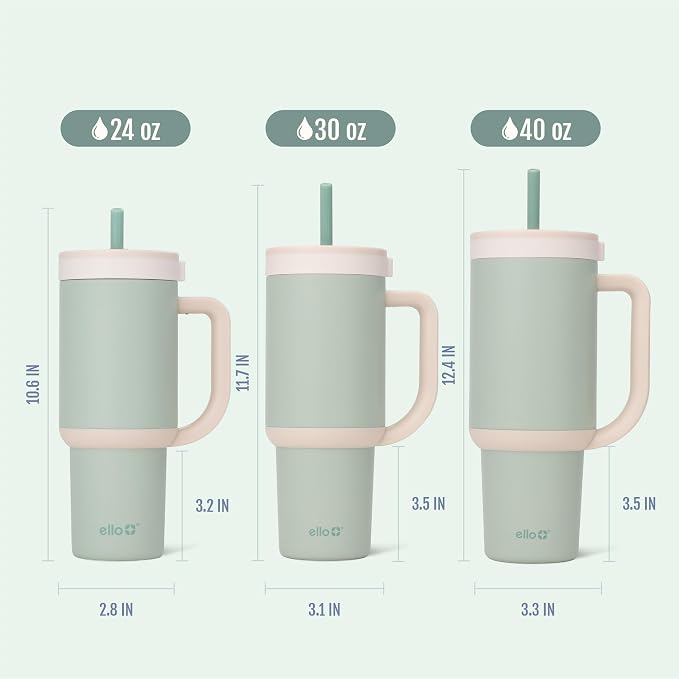 Ello Oasis 24 oz Tumbler with Handle & Retracting Straw | Reusable Insulated Stainless Steel Cup 100% Leakproof, Gifts for Teens Women Men | Keeps cold for 24 Hours, Cup Holder Friendly, Pistachio