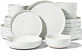 24-Piece Stoneware Dinnerware Sets for 6 with Pasta Bowls – Speckled Glaze with Spiral Design, Coupe Plates and Bowls - Chip & Scratch Resistant, Microwave & Dishwasher Safe, White