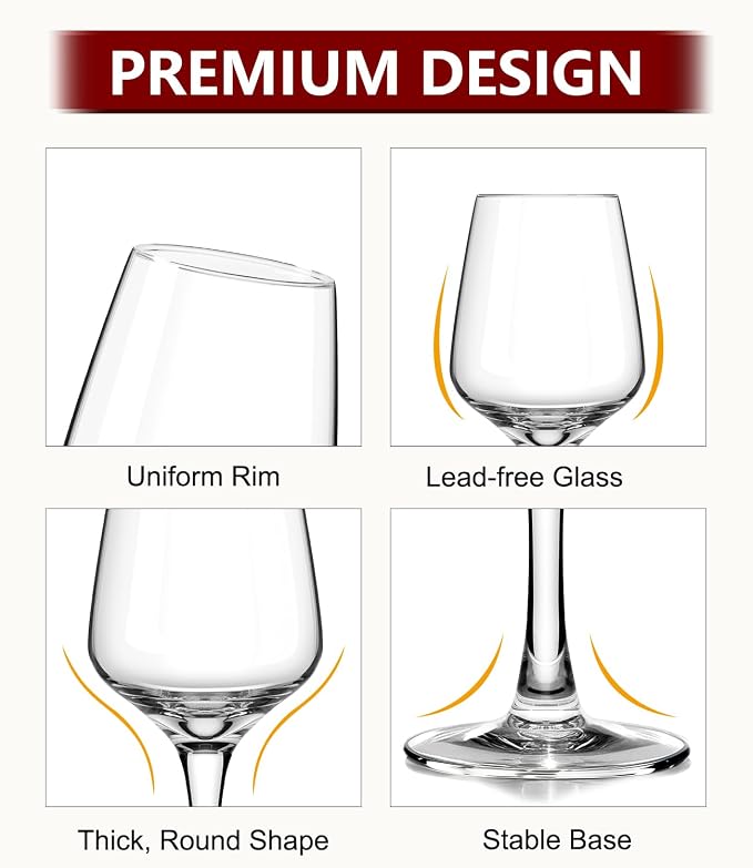 OJA Wine Glasses Set of 8, 12oz Red or White Wine Glasses, Thick, Clear, Long Stem Wine Glasses, Perfect for Party, Home, Restaurant, Bars, Wedding, Dishwasher Safe