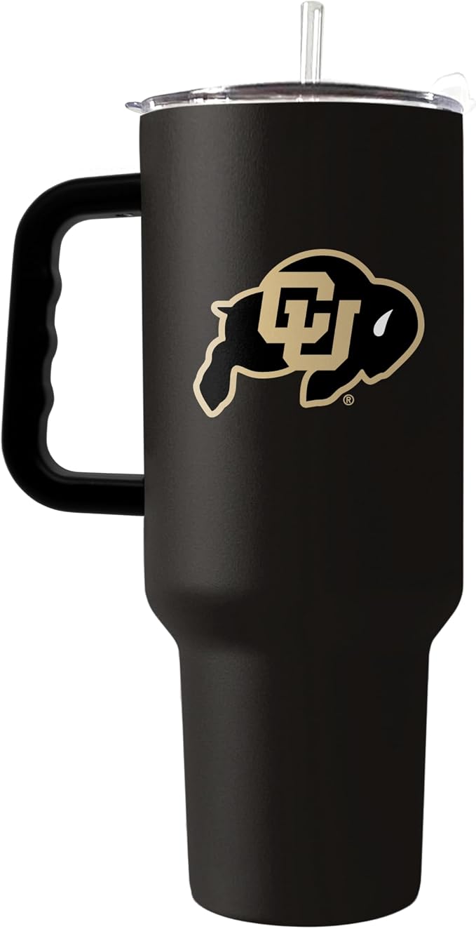 Logo Brands NCAA 40 oz Tumbler with Handle -Stainless Steel Insulated Travel Tumbler with Straw Lid – Powder Coated, Leak-Resistant, Keeps Drinks Hot/Cold – Great for Tailgating, or Everyday Use