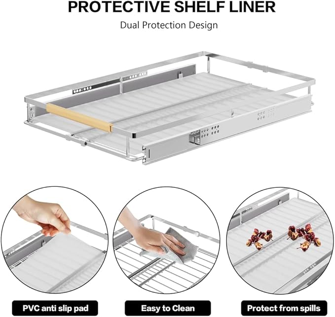 Expandable Pull Out Cabinet Drawer, Slide Out Shelves Heavy Duty Metal, Kitchen Pantry Under Sink Storage Roll Out Drawer for Pots, Pans, 22.4''Deep(3 Pack)