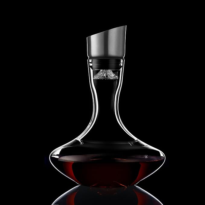 Wine Decanter,Red Wine Carafe,Decanter with Built-in Aerator Pourer, 100% Hand Blown Lead-free Crystal Glass with Stainless Steel Pourer Lid, Filter, Wine Gifts for Men