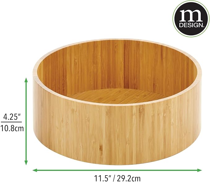 mDesign Lazy Susan Turntable Bamboo Spinner for Kitchen Cabinet, Pantry, Fridge, Cupboards, or Counter, Fully Rotating Organizer for Food, Spices, or Condiments, 11.5" Round, Echo Collection, Natural
