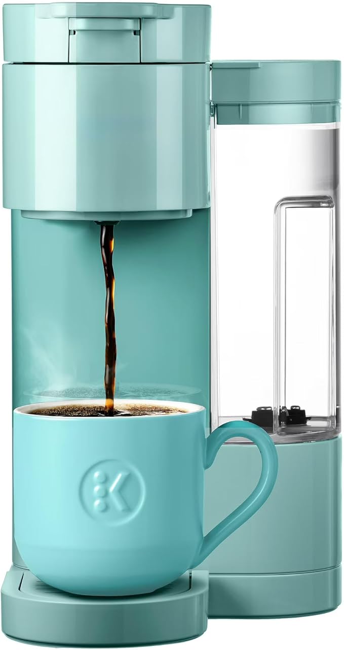 Single Serve Coffee Maker Compatible with K-Cup Pods, Compact Personal Coffee Brewer with 30oz Removable Reservoir, 3 Brew Sizes (6, 8, 10 oz), Travel Mug Friendly - Seafoam Green