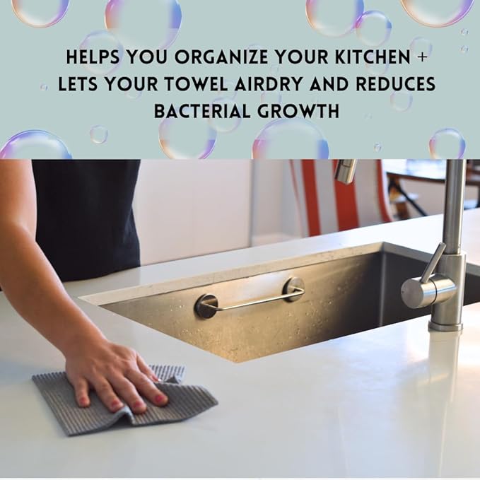STEYDA Black Steel Dish Cloth Rail for Kitchen, Towel Holder for All Types of Sinks and Flat Smooth Surfaces