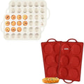 CAKETIME Metal Reinforced Frame Silicone Cupcake Pans-24 Cups 2Pcs & 4 Inch Metal Frame Round Egg Baking Pan 2Pcs