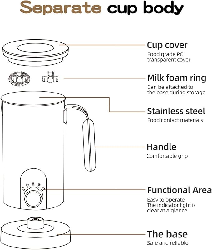 Milk frothing machine，Automatic milk frother，Electric for Hot & Cold Froth, Froth Or Heat Milk，Multifunctional milk frother，Automatic off & Easy Cleaning, Silent Operation
