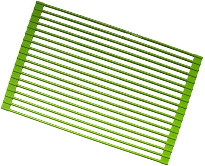 Green Creative Roll-Up Dish Drying Rack Stainless Steel and Silicone Dish Drying Mat Convenient Over The Sink Foldable Drain Rack - 43x33cm(43 * 33cm)