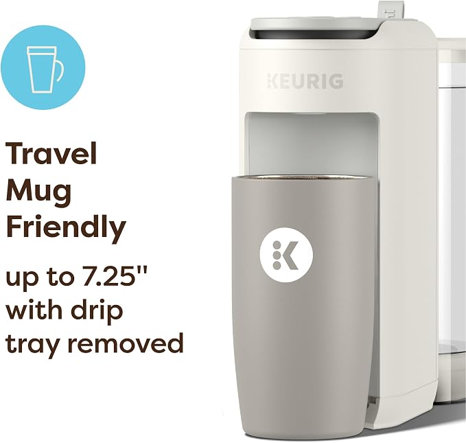 Keurig K-Mini Mate Plus Single-Serve K-Cup Pod Coffee Maker, Compact, 3 Cup Sizes, Brew Over Ice and Strong Button Features, 50 oz Removable Reservoir, Warm Stone