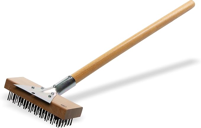 Carlisle FoodService Products Wood Oven Grill Brush & Scraper with Handle, 30 Inches, Natural