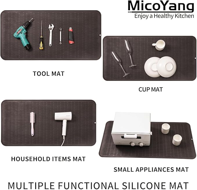 MicoYang Silicone Dish Drying Mat for Multiple Usage,Easy clean,Eco-friendly,Heat-resistant Silicone Mat for Kitchen Counter or Sink,Refrigerator or Drawer Liner Coffee 5XL 36inches x 18inches