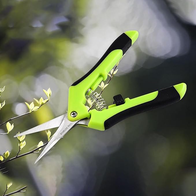 JEUIHAU 8 Pack 6.5 Inches Bud Trimming Scissors, Gardening Hand Pruning Shears with Straight Tip Stainless Steel Blades, Micro Tip Pruning Snips for Trimming Garden Herb Plant Flower, Green