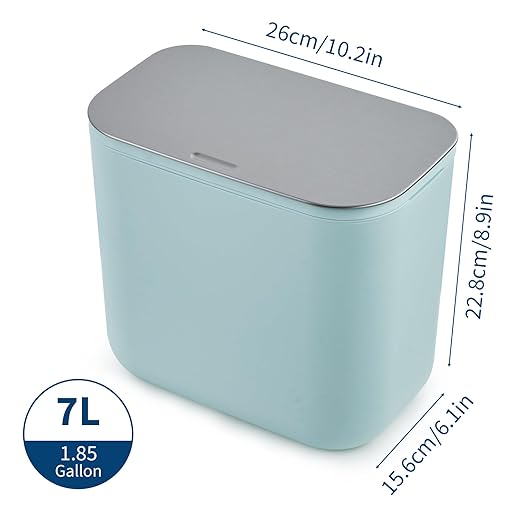 Hanging Kitchen Trash Can with Lid - 1.8 Gallon Small Compost Bin for Cabinet Door, Under Sink - Odor-Sealing Stainless Steel Top Food Waste Bin for RV, Bathroom, Office - Indoor Recycling Bin