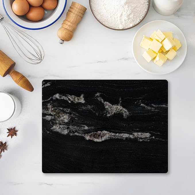 Black Marble Cutting Board for Kitchen, 12x16 Inch Marble Slab Pastry Board With Non-Slip Feet for Baking, Cheese, Charcuterie, Chocolate – Serving Tray Gift