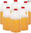 KitchenDine Plastic Milk Bottles, 64 Oz HDPE Material, Juice Bottles with Red Tamper-Evident Caps, Set of 6, Clear bottle with Red cover (6)