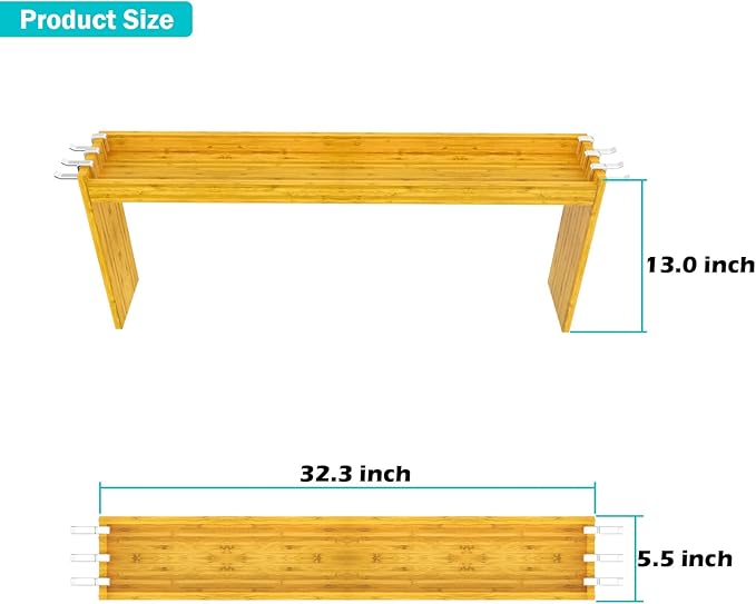 NKM bamboo spice rack,stove top shelf,over the stove shelf for back of stove,kitchen counter shelf for spice organization