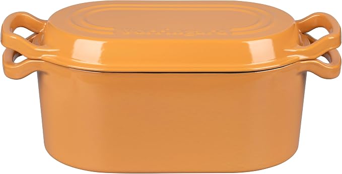 VORRINGARD Oval Dutch Oven Pot with Lid, Enamel Coating Cast Iron Bread Pans for Homemade Sourdough Bread Baking, Cooking, 4 Quart, Yellow