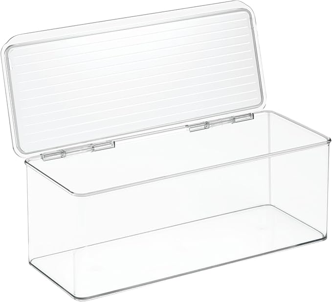 iDesign Plastic Stackable Hinged-Lid Storage Box for Kitchen, Bathroom, or Office - Clear