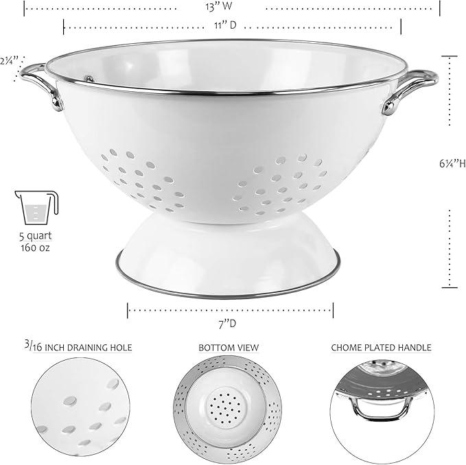 Calypso Basics by Reston Lloyd Powder Coated Enameled Colander, 5 Quart, Red