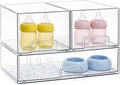 Bottle Storage Organizer Baby, Clear Stackable Storage Drawers Set for Baby Bottle, Beauty Supplies Storage, Ideal for Countertop, Vanity, Bathroom, Cabinet, Pantry Organization (7.8"H, 3 Pack)