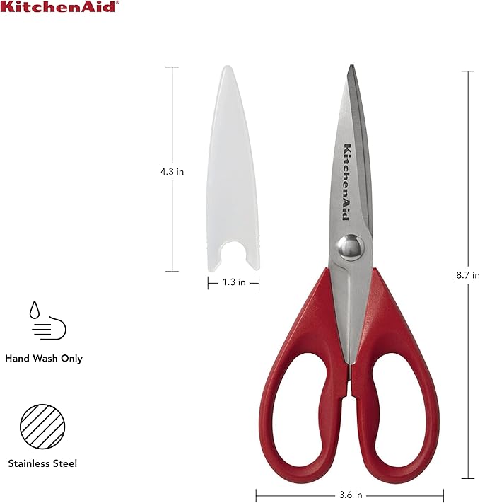 KitchenAid 8.72-Inch Stainless Steel Shears and 9-Inch Pizza Wheel with Sharp Blade and Built In Finger Guard, Red