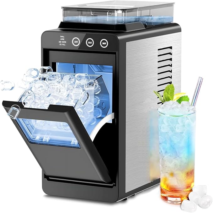 Electactic Countertop Ice Maker - 26Lbs/24H, 8 Cubes in 6 Mins, 1.2L Top Water Tank, 2 Sizes Bullet Ice, Auto-Clean & LED Light, Portable for Home Office Party