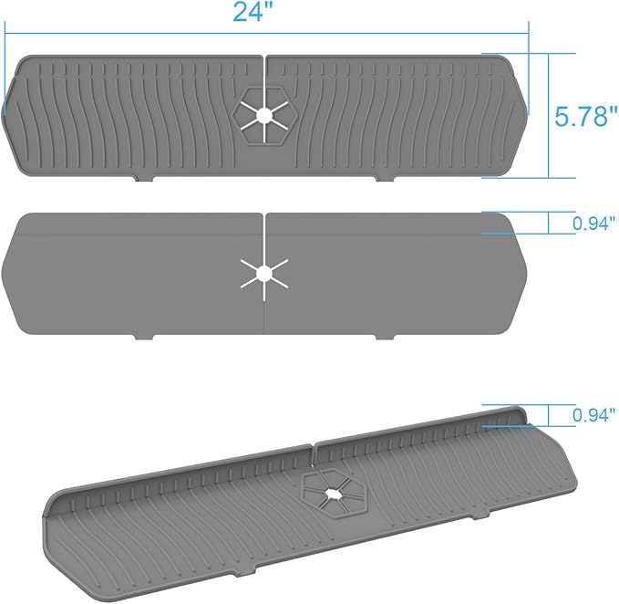 Faucet Guard - 90 Foldable Drain Mat for Kitchen & Bathroom Sink (Gray, 24"*5.66")