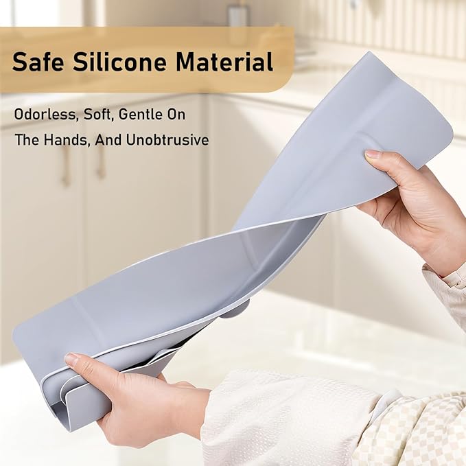 Kitchen Sink Splash Guard 18" Self-Draining Silicone Water Guard with High Splash Wall & Strong Suction Cups for Faucet, Countertop & Sink Edge, Keeps Sinks Dry, Dishwasher Safe, Gray