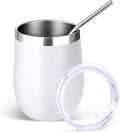 Volhoply 12oz Stainless Steel Wine Tumbler with Lid and Straw,Double Wall Vacuum Insulated Stemless Wine Glasses,Reusable Travel Coffee Mug for Cold Drinks,Small Tumblers Gifts for Women（White,1 Set）