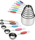 Magnetic Measuring Cups and Spoons Set, 12 Piece Stainless Steel Measuring Cups and Spoons Set, Nesting Kitchen Gadgets with Removable Clasp for Cooking & Baking (Colorful)