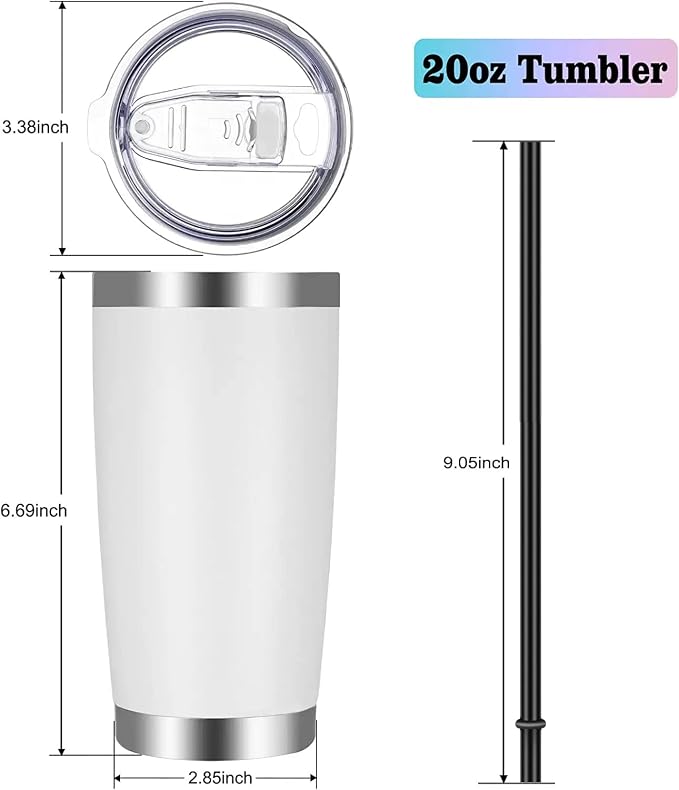 VEGOND 20oz Tumbler with Lid and Straw Stainless Steel Tumbler Cup Bulk Vacuum Insulated Double Wall Travel Coffee Mug Powder Coated Coffee Cup, White, 12 Pack
