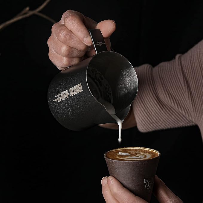 MHW-3BOMBER Espresso Steaming Pitcher Milk Frothing Pitcher Stainless Steel Milk Coffee Cappuccino Latte Art Barista Cup 20oz/600ml (Matte Black) P5033B-OS