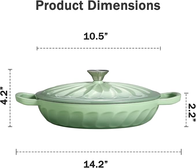 Enameled Cast Iron Dutch Oven, 3.8 Quart Dutch Oven Pot with Lid, Shallow Cast Iron Braiser with Handles, Oven Safe up to 500°F (Pistachio Green)