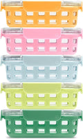 Ello Duraglass 3.4 Cup Meal Prep Sets 10Pc, 5 Pack Set- Glass Food Storage Container with Silicone Sleeve and Airtight BPA-Free Plastic Lids, Dishwasher, Microwave, and Freezer Safe, Meadow