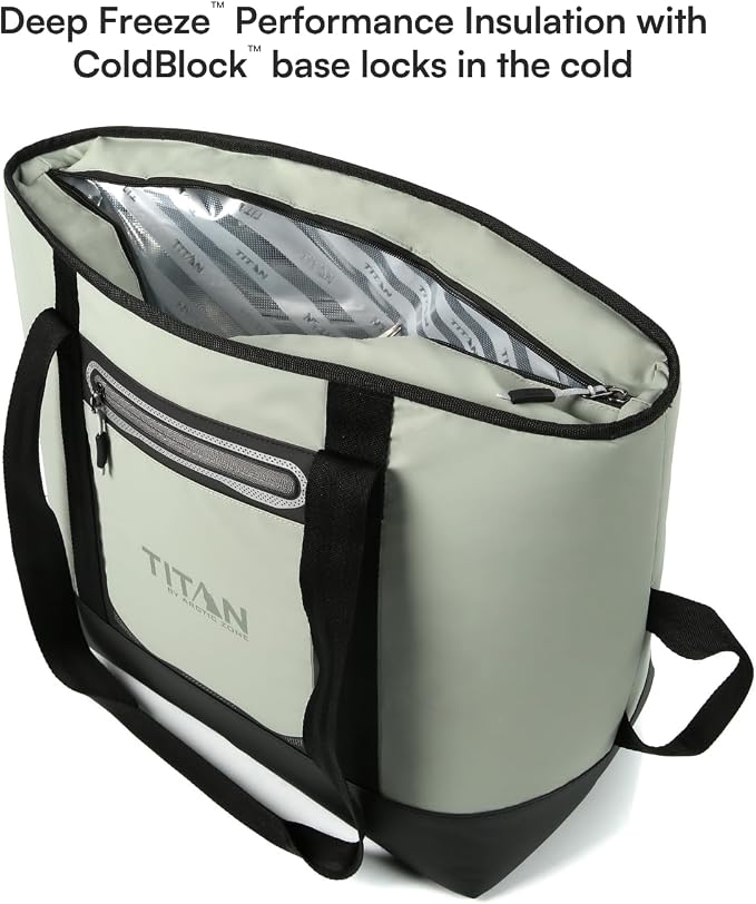 Titan by Arctic Zone Soft Sided Cooler Tote, Insulated Bag with Handle, Shoulder Strap, and Zipper for Lunch, Picnic, and Travel, 30 Can Capacity