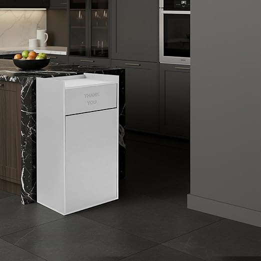 30 Gallon Commercial Trash Can, Wooden Trash Can Cabinet with Tray Holder Garbage Can withTrash Bag for Restaurants, Cafes, Kitchens, and Offices, Durable Garbage Receptacle (Silver)