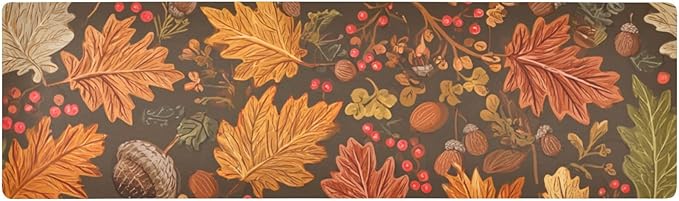 2 in 1 Table Runner Trivet for Hot Pots and Pans Heat Resistant Non Slip Waterproof 39 x 12 Inch Decorative Table Protector for Kitchen Countertop Brown Maple Leaves Acorns Berries Branches