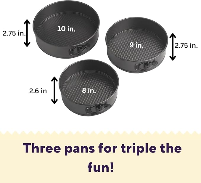 Wilton Gold Non-Stick 8,9,10 in Springform Cheesecake Pan Set, Stainless Steel Bakeware, Made without PFAs, Packaging May Vary