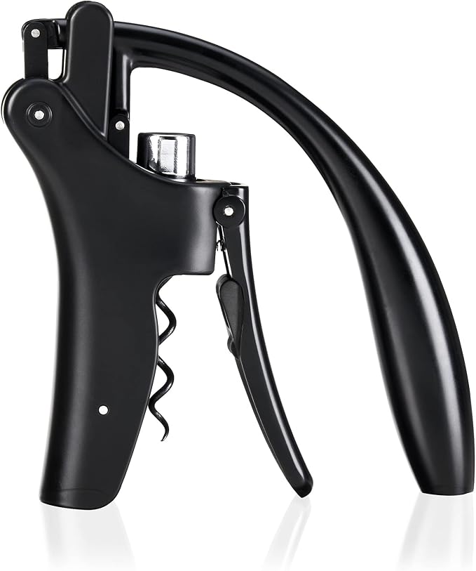 True Vertical Corkscrew Wine Opener with Easy Motion Lever Handle, Durable Stainless Steel and Plastic, Perfect for Home Bar, Kitchen, Outdoor Party, Housewarming Gifts, Set of 1, Black
