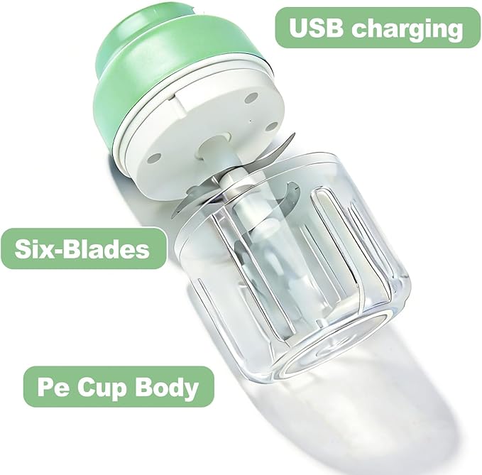 Kuars Gvni Wireless Garlic Chopper 11.26oz Mini Electric Food Processor Portable Small Blender for Chili Scallion Garlic Minced Meat Herbs (Green)