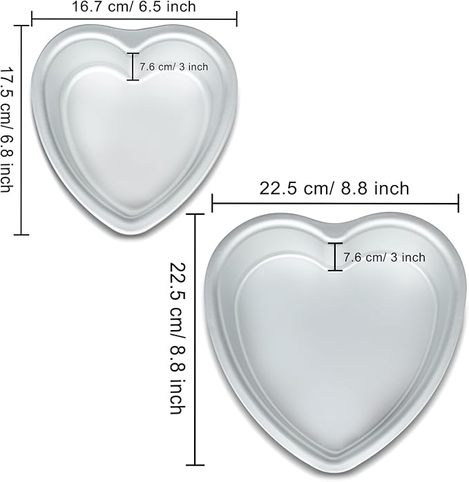 6 × 3 & 8 × 3 Inch Heart Shaped Cake Pans Set of 2, Aluminum Heart Cake Tin, Baking Cake Pan for Wedding, Party, Family Occasions, Chocolate, Bread. (Heart, 6 × 3 & 8 × 3 Inch,Set of 2)