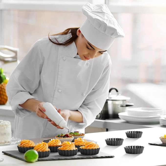 Tessco for you 16 Pcs Mini Tart Pans for Baking, 5 Inch Quiche Pans with Removable Bottom, Nonstick Egg Tartlets Molds Fluted Side Bakeware for Pie Fruit Tart Cheesecake Dessert (Black Round)