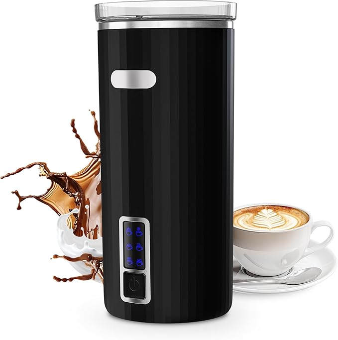 Kismile Milk Frother, 6-in-1 Electric Milk Steamer with Stainless Steel Inner Tank，Automatic Warm and Cold Foam Maker for Latte, Cappuccinos, Macchiato(Black)