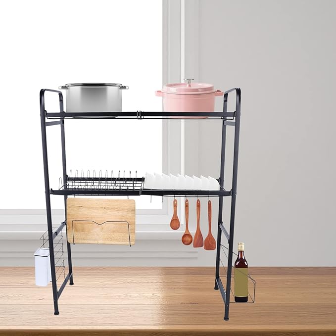2 Tier Stainless Steel Above Sink Dish Rack Sink, Over The Sink Dish Drainer Drying Rack, Organized Space-Saving Dish Rack, Expandable Over The Sink Dish Drainer Drying Rack