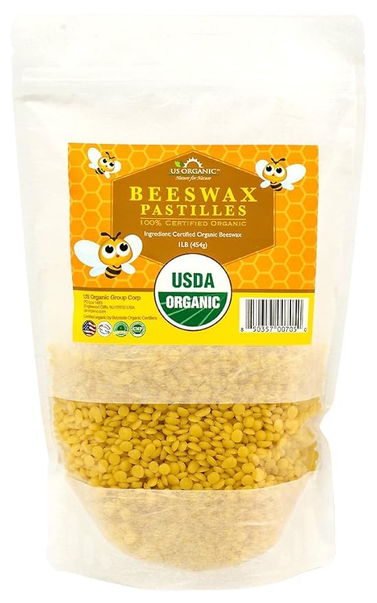 US Organic Beeswax 100% Pure Yellow Pastilles, USDA Certified, for DIY Candle, Lip Balm, Body Cream, Lotion, Deodorant, Crayon, and Many More uses. 16 oz (Large)