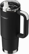 30oz Hygienic Insulated Tumbler with Handle — 100% Leakproof Lid with Removable Spout & Straw, Reinforced Vacuum-Protection Base, Cup Holder Friendly, for Travel/Gym/Office- Black