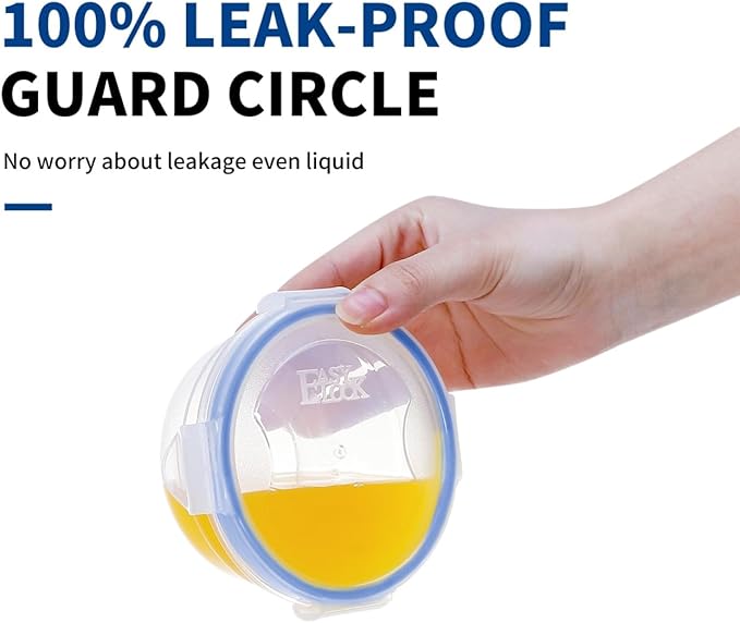 KIGI Round Food Storage Containers with Lids, Leak Proof Small Plastic Bowls for Snacks, Puree, Meal Prep and Lunch, Freezer Safe, 4-Sided Locking Lid, BPA-Free,10 oz / 1.25 Cup,12 Piece Set