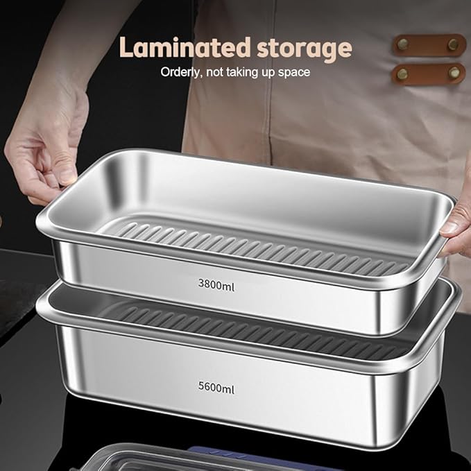 Karlak Food Storage Containers with Lids Aight Food Grade 304 Stainless Steel Large acity Leakproof Kitchen Storage Container with Date Indicator Sealing Ring den Handle Oven Micro