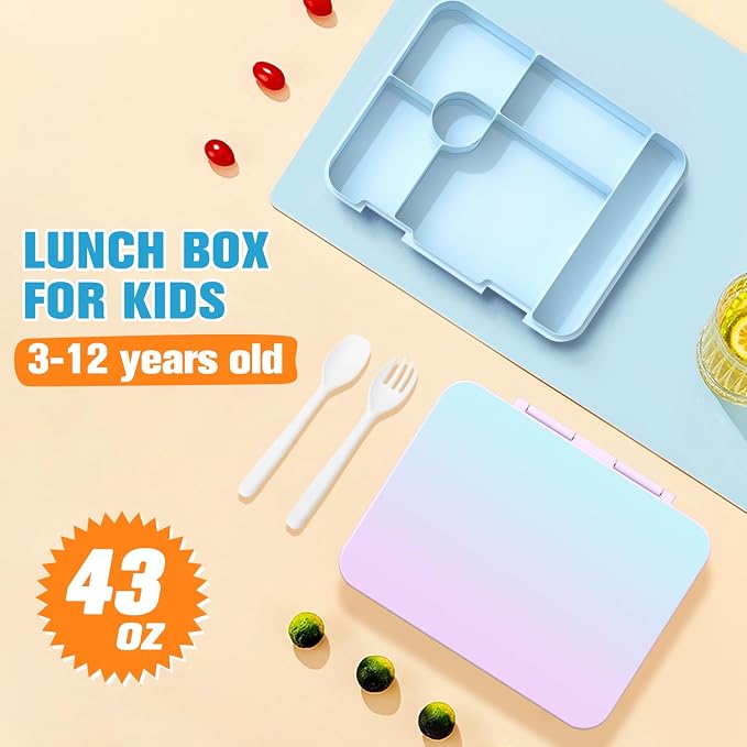 DIGOBAY Girls Backpack - Kids Bento Box Set with Insulated Lunch Bag, Cutlery and Pencil Case, 6 Leak-Proof Compartments, Removable Tray for Girls, Teens School Picnic (Blue-Purple)