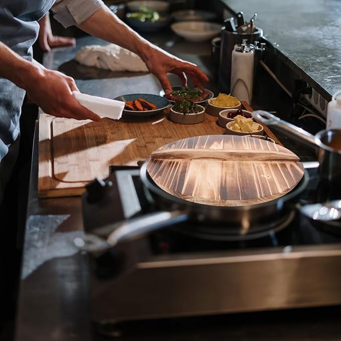 Wooden Pot Lid Round Pan Cover with Handle Kitchen Essentials for Frying Pan and Cooking Pots